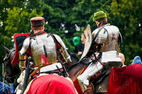 Knights in armour on horseback