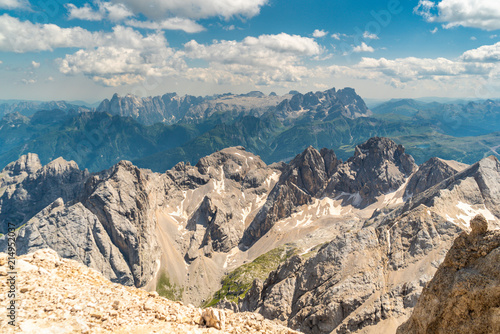 Panoramic view from the top of the Marmolada Glacier . Dolomites. South Tyrol. Italy. Beautiful view over the Marmolada glacier. Mountain landscape in Alps Dolomites Italy South Tirol