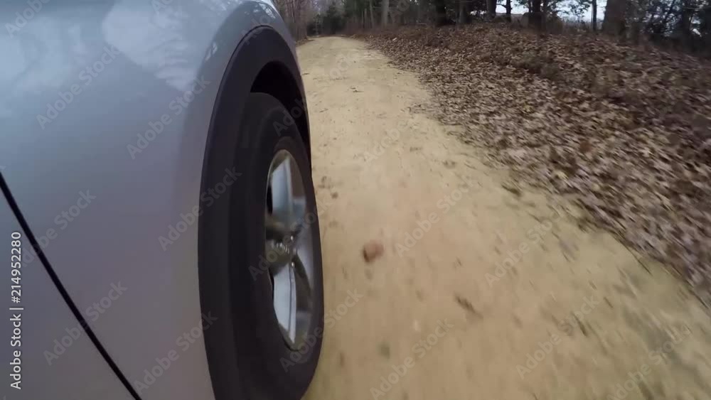 Driving down a dirt road with camera attached on the side of the car. Driving down a dirt road with camera attached on the side of the car.