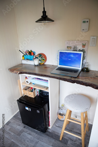 Obraz na płótnie Funky girl shows off her DIY Tiny Home w salonie