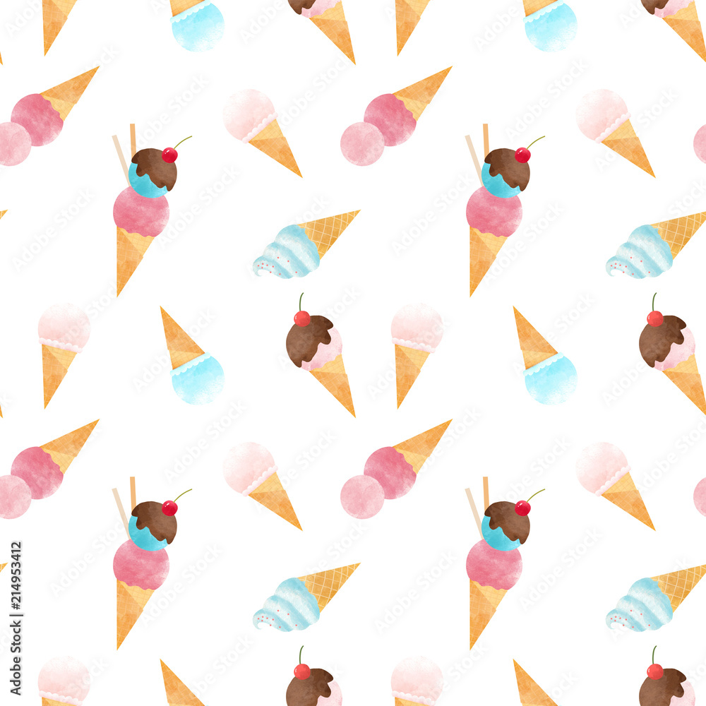 Watercolor ice cream pattern