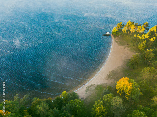Aerial view of beach and park in autumn, Kaunas, Lithuania