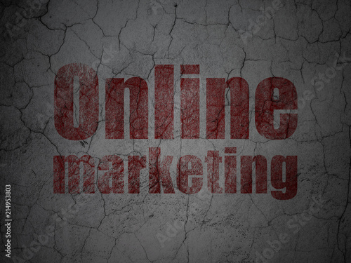 Marketing concept: Red Online Marketing on grunge textured concrete wall background