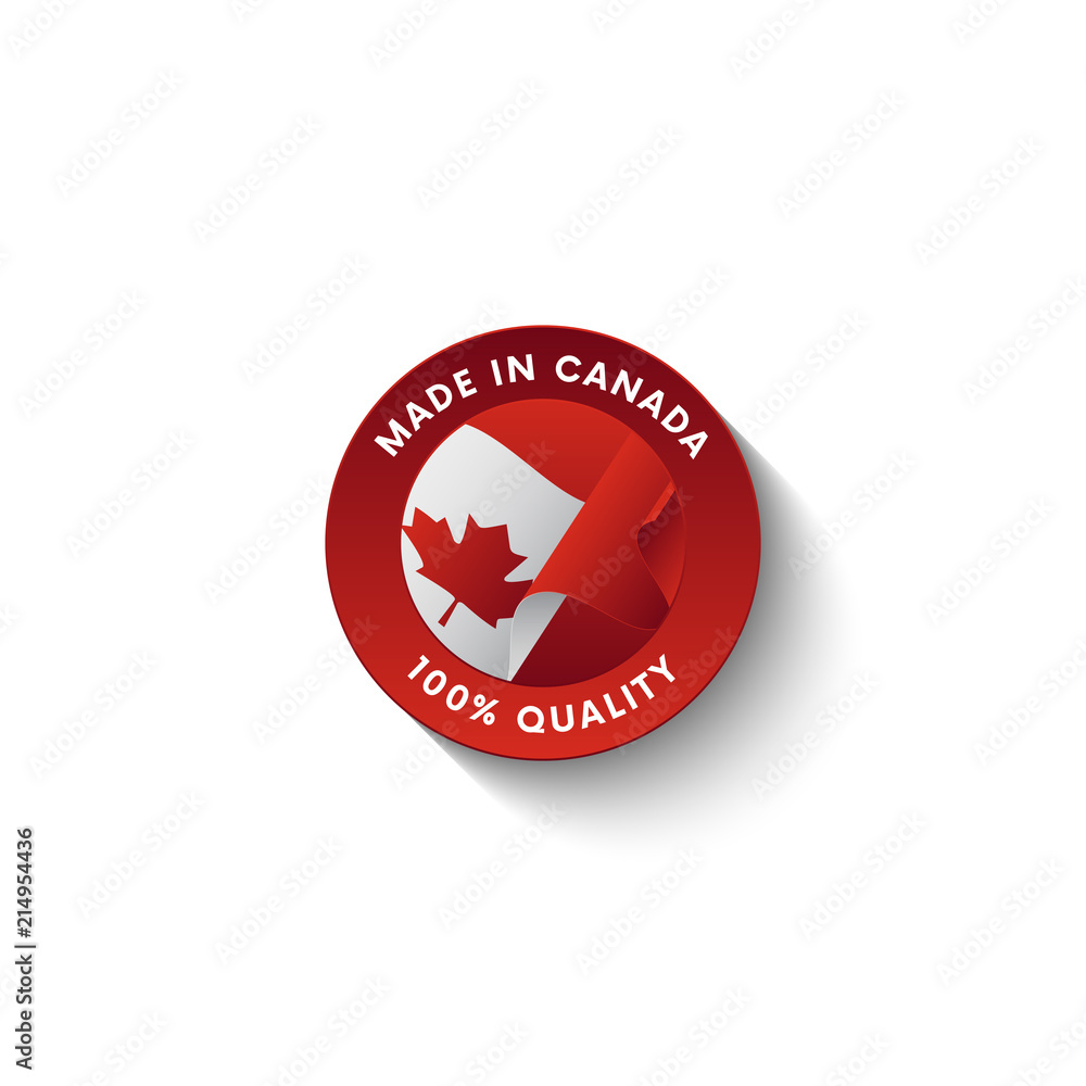 Made in Canada badge with Canada flag. Badge with long shadow. Vector illustration. Made in Canada badge with Canada flag. Badge with long shadow. Vector illustration.
