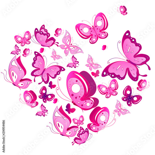 pink butterflies design, heart,isolated on a white background © aboard
