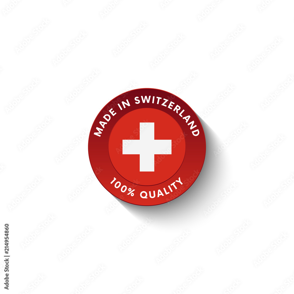 Made in Switzerland badge with Switzerland flag. Badge with long shadow. Vector illustration. Made in Switzerland badge with Switzerland flag. Badge with long shadow. Vector illustration.