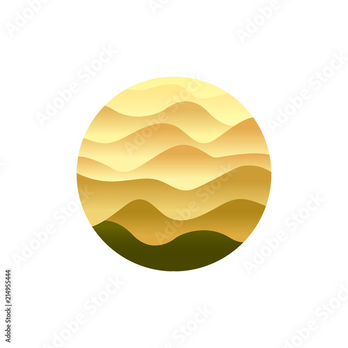 Desert emblem, sand waving dunes, yellow desert, sahara dry landscape isolated vector abstract logo template.