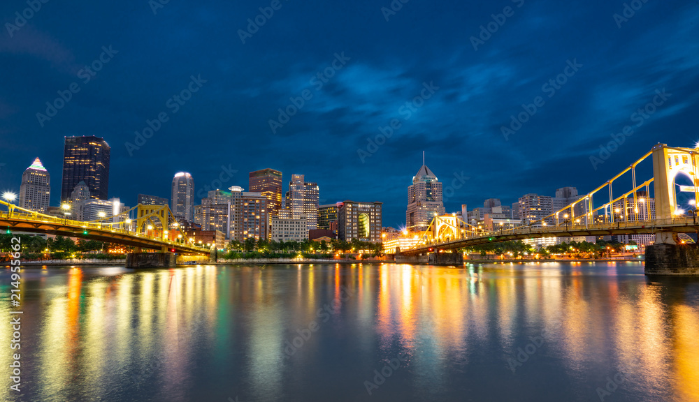 Pittsburgh, Pennsylvania Night Skyline from North Shore Riverfront Park