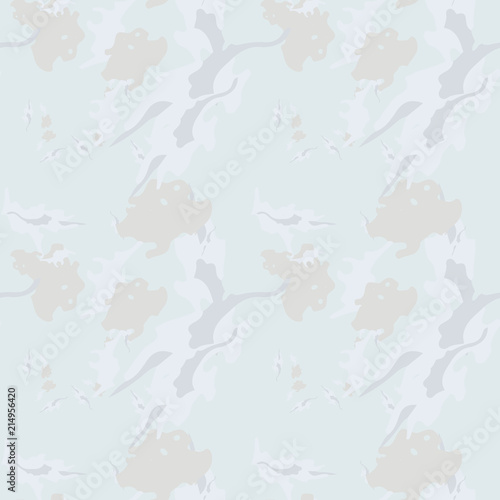 Military camouflage seamless pattern in light blue, beige and different shades of grey color © Ko_Te