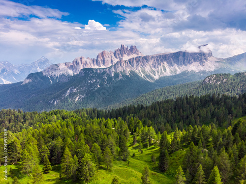 Aerial view Italian Dolomites. Sumer in Dolomiti Dolomites Mountains. Mountain forest in Dolomites. Croda Da Lago Ridge in Dolomites Mountains. Drone video in beautiful Italian Dolomites Mountains © Epic Vision