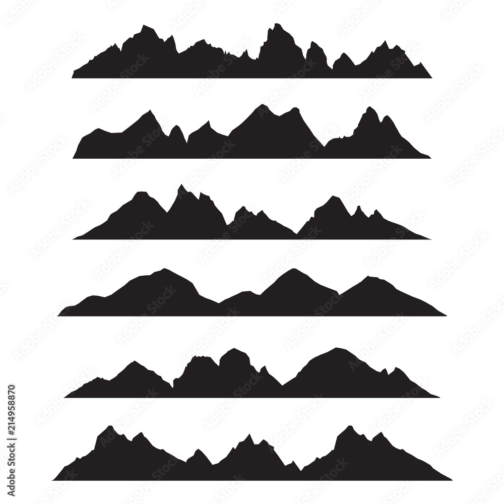 Naklejka Mountains Silhouette Landscape in Panoramic Illustration Set