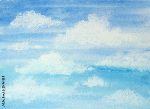 Wall Mural Watercolor blue sky with clouds