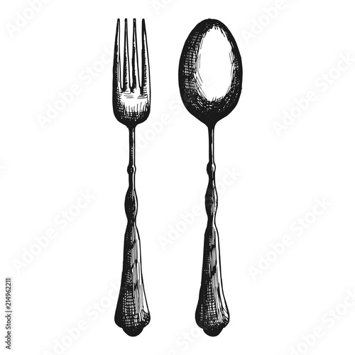 cutlery isolated objects vintage. spoon and fork on a white background