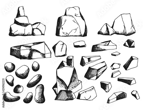 stones isolated objects vintage set. on a white background