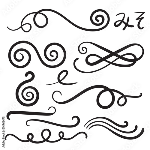 Swoosh Curls Swash Swish with Scribbles and Squiggle Swooshes, Swashes - Swishes