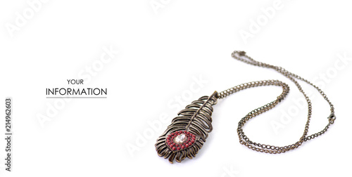 Bijouterie chain with a feather pattern on a white background isolation