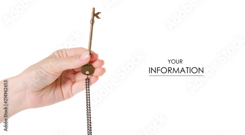 Bronze key in hand pattern on a white background isolation