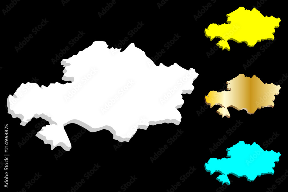 3D map of Kazakhstan (Republic of Kazakhstan) - white, yellow, blue and gold - vector illustration