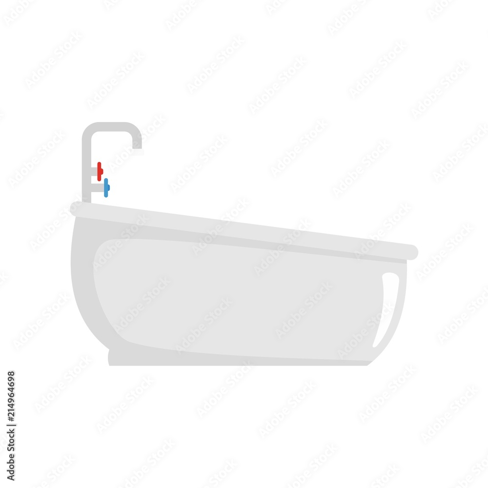 Bathtube with water tap icon. Flat illustration of bathtube with water tap vector icon for web isolated on white