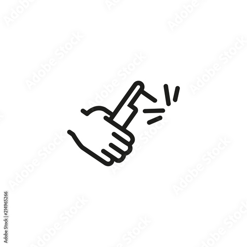 Arc welding line icon. Hand, sparkles, processing. Metalworking concept. Vector illustration can be used for topics like workshop, factory, manual work