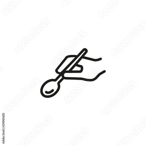 Hand with spoon line icon. Tablespoon, eating, small. Dinner concept. Vector illustration can be used for topics like dessert, tasting, hungry 