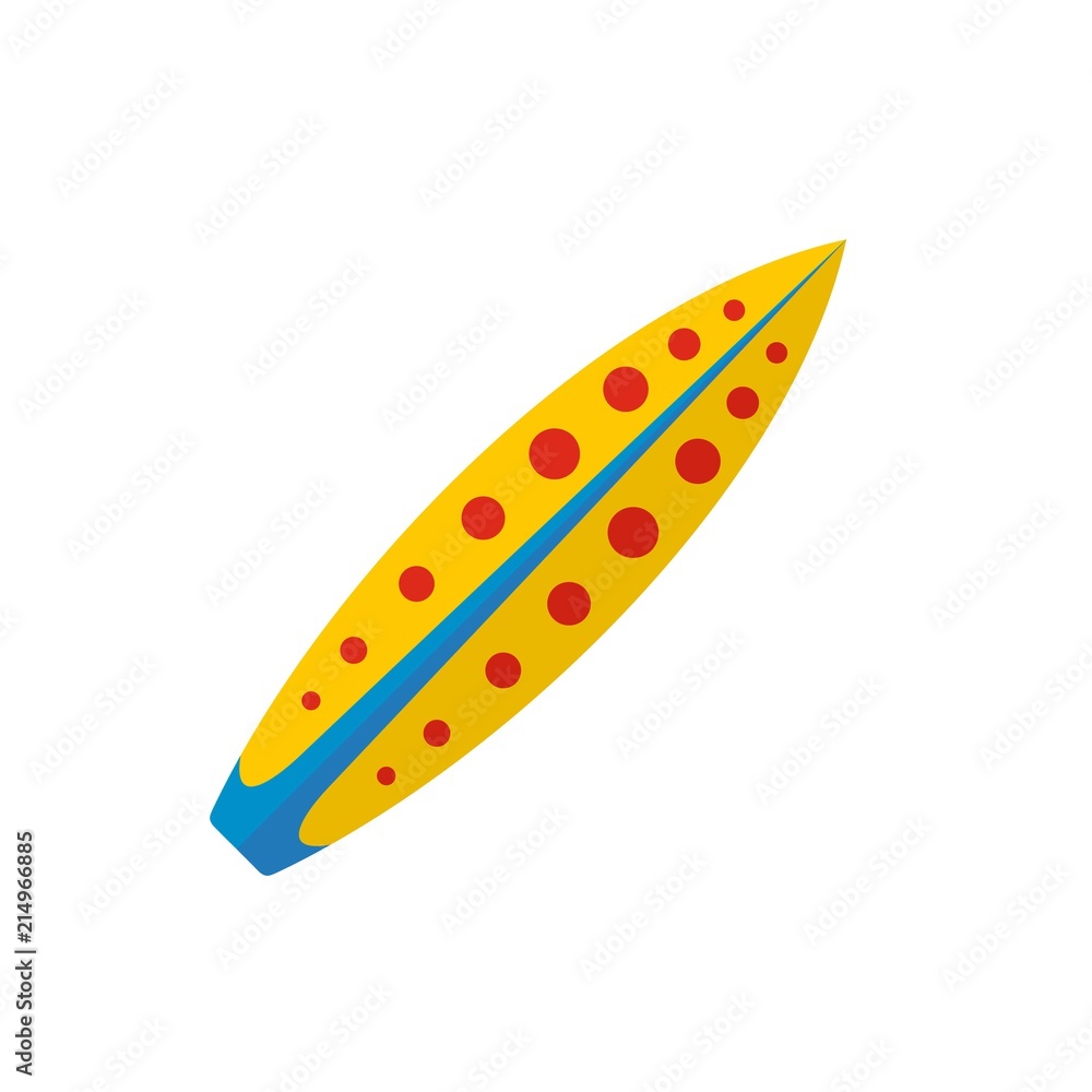 Yellow red dot surfboard icon. Flat illustration of yellow red dot surfboard vector icon for web isolated on white Yellow red dot surfboard icon. Flat illustration of yellow red dot surfboard vector icon for web isolated on white