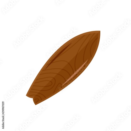Old wood surfboard icon. Flat illustration of old wood surfboard vector icon for web isolated on white