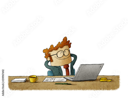 illustration of Handsome businessman is smiling while relaxing on chair in office. isolated
