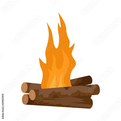 Log cabin fire icon. Flat illustration of log cabin fire vector icon for web isolated on white