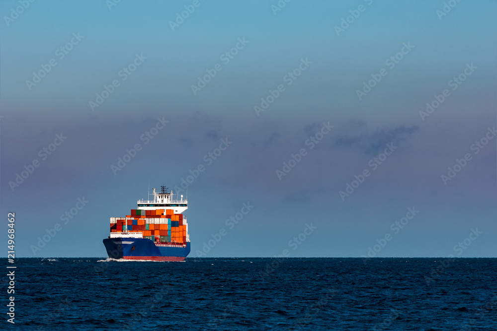 Blue container ship in Baltic sea Blue container ship in Baltic sea