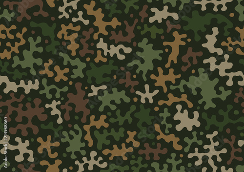 Vector camouflage seamless pattern. Khaki design style for t-shirt. Military texture, camo clothing while hunting illustration.