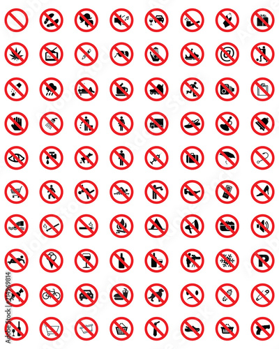 Prohibited icon set, warning danger prohobited signs