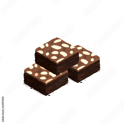 isometric brownie chocolate cake vector