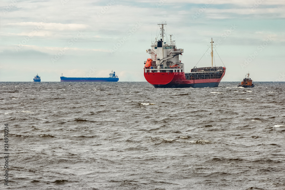 Red cargo ship