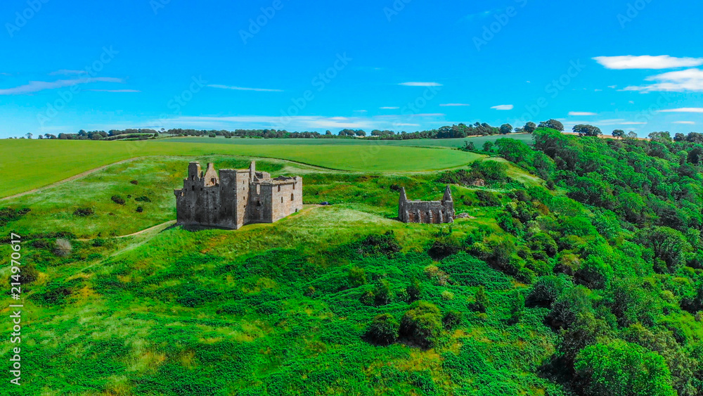 The ruins of Crichton Castle near Edinburgh - aerial view