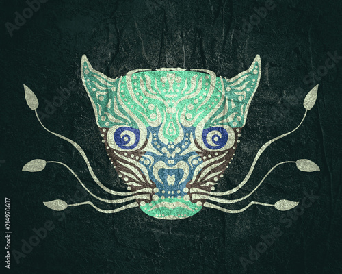 Fototapeta Naklejka Na Ścianę i Meble -  Ornamental tattoo wild cat head. Abstract hand drawn style