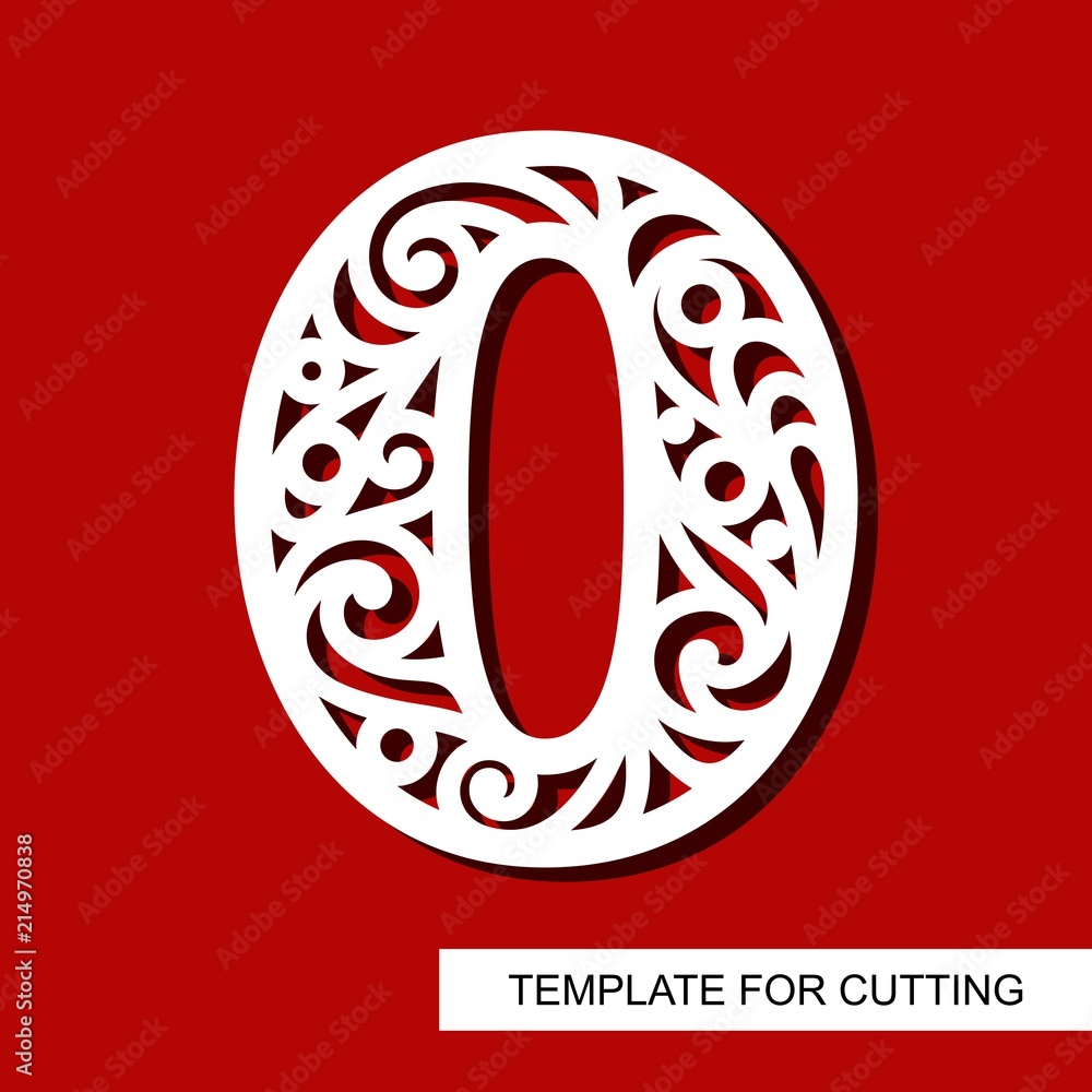 Number zero - 0. Template for laser cutting, wood carving, paper cut ...