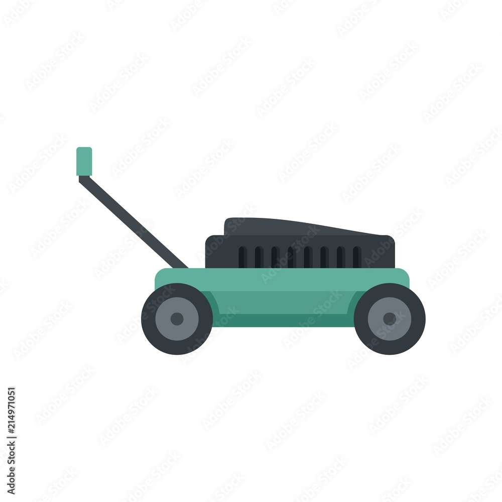 Small lawn mower icon. Flat illustration of small lawn mower vector icon for web isolated on white Small lawn mower icon. Flat illustration of small lawn mower vector icon for web isolated on white