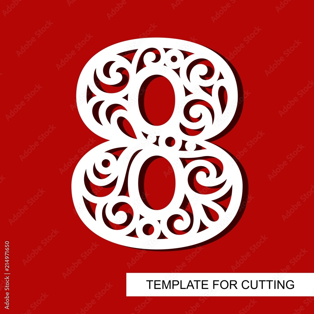 Number eight - 8. Template for laser cutting, wood carving, paper cut ...