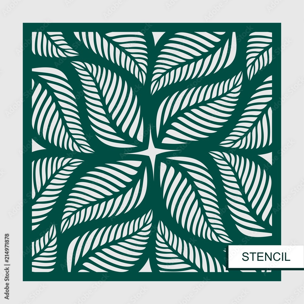 Stencil with leaves. Vector silhouette of element. Template for laser