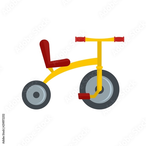 Yellow tricycle icon. Flat illustration of yellow tricycle vector icon for web isolated on white