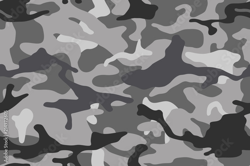 Camouflage pattern background seamless vector illustration. Classic clothing style masking camo. Grey black and white.