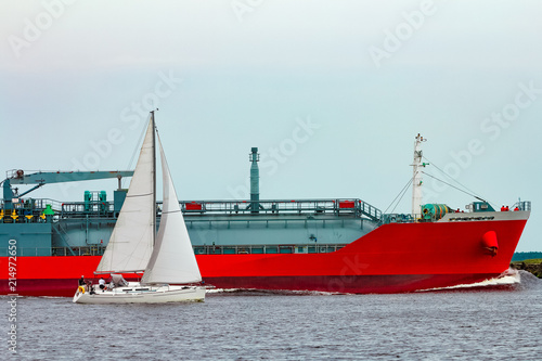 Red cargo tanker ship