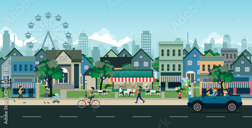 The way people live in cities with buildings and streets