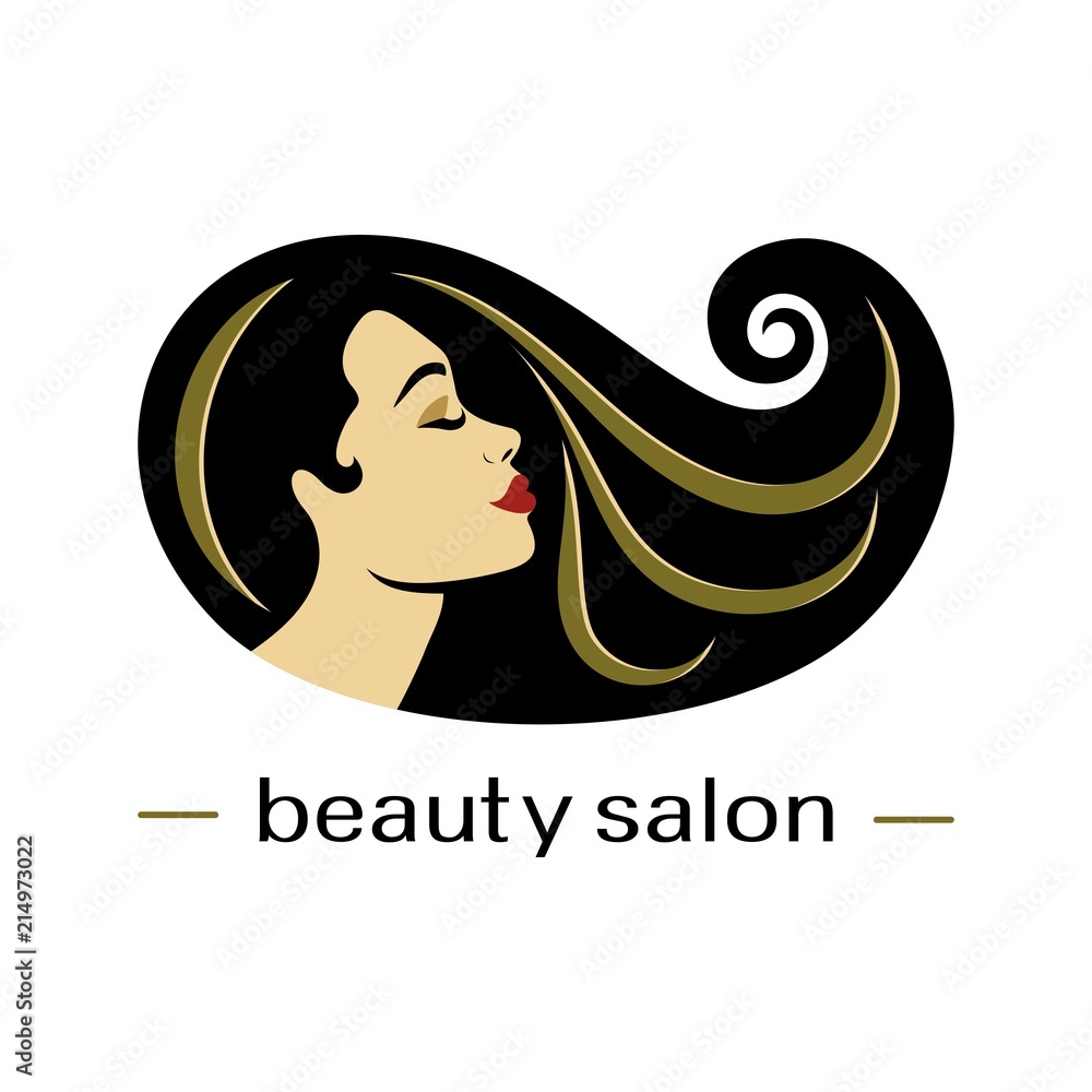Hair salon logotype. Woman silhouette. Isolated icon for beauty studio,  hairdresser salon, spa, cosmetics design, fashion,  template.  Stock Vector | Adobe Stock