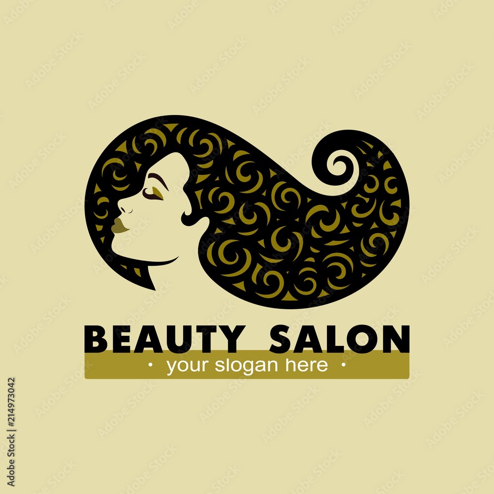 Hair salon logotype. Woman silhouette. Isolated icon for beauty studio, hairdresser salon, spa, cosmetics design, fashion, makeup.Vector template.