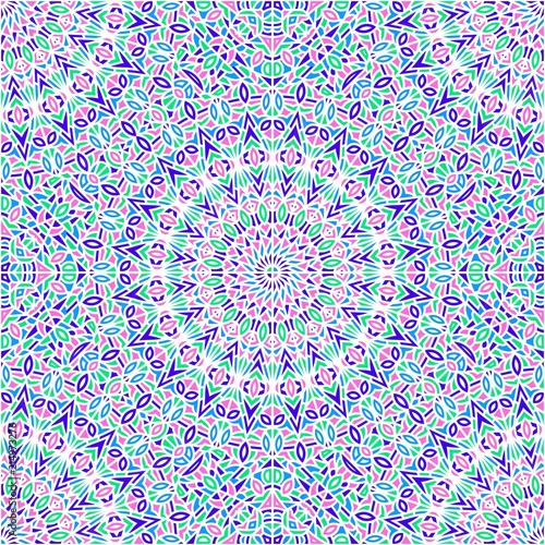 Abstract seamless vector pattern. Mandalas in blue, pink and green colors. Template for textile, carpet, wallpaper, fabric, wrapping paper
