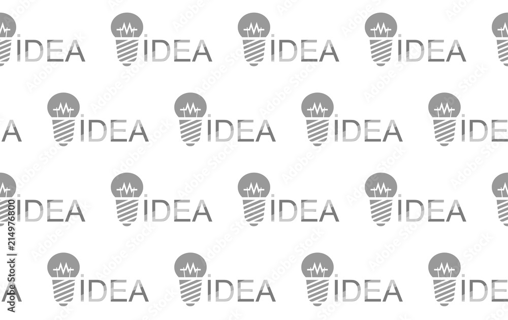 Idea light bulb. Seamless branded background. To repeat Logo, paper for the wrapper or backdrop, promotional sign, conceptual symbol. Vector