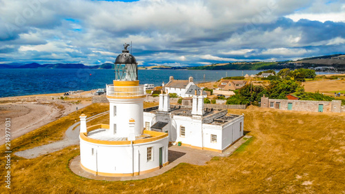 Cromarty Lighthouse at Cromarty Firth in the Scotland - aerial view