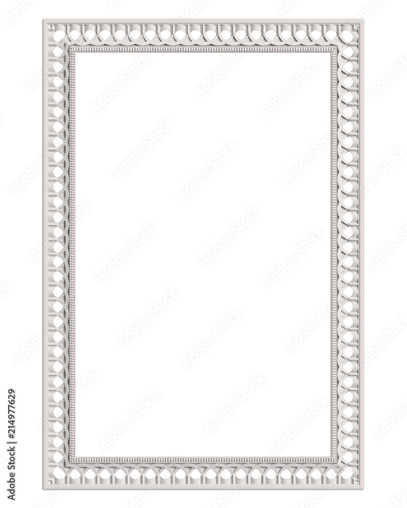 Classic moulding white frame with ornament decor isolated on white background